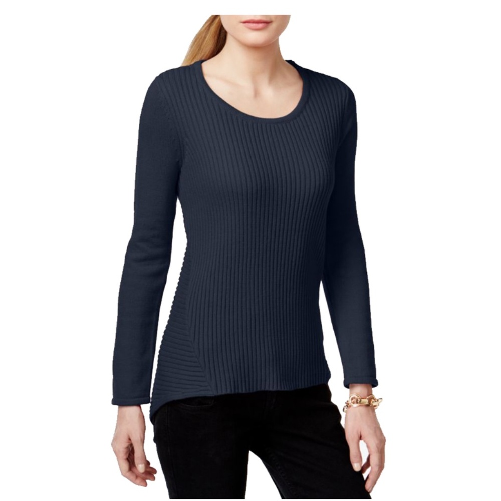 Style & Co. Ribbed High-Low Sweater Navy L-XL